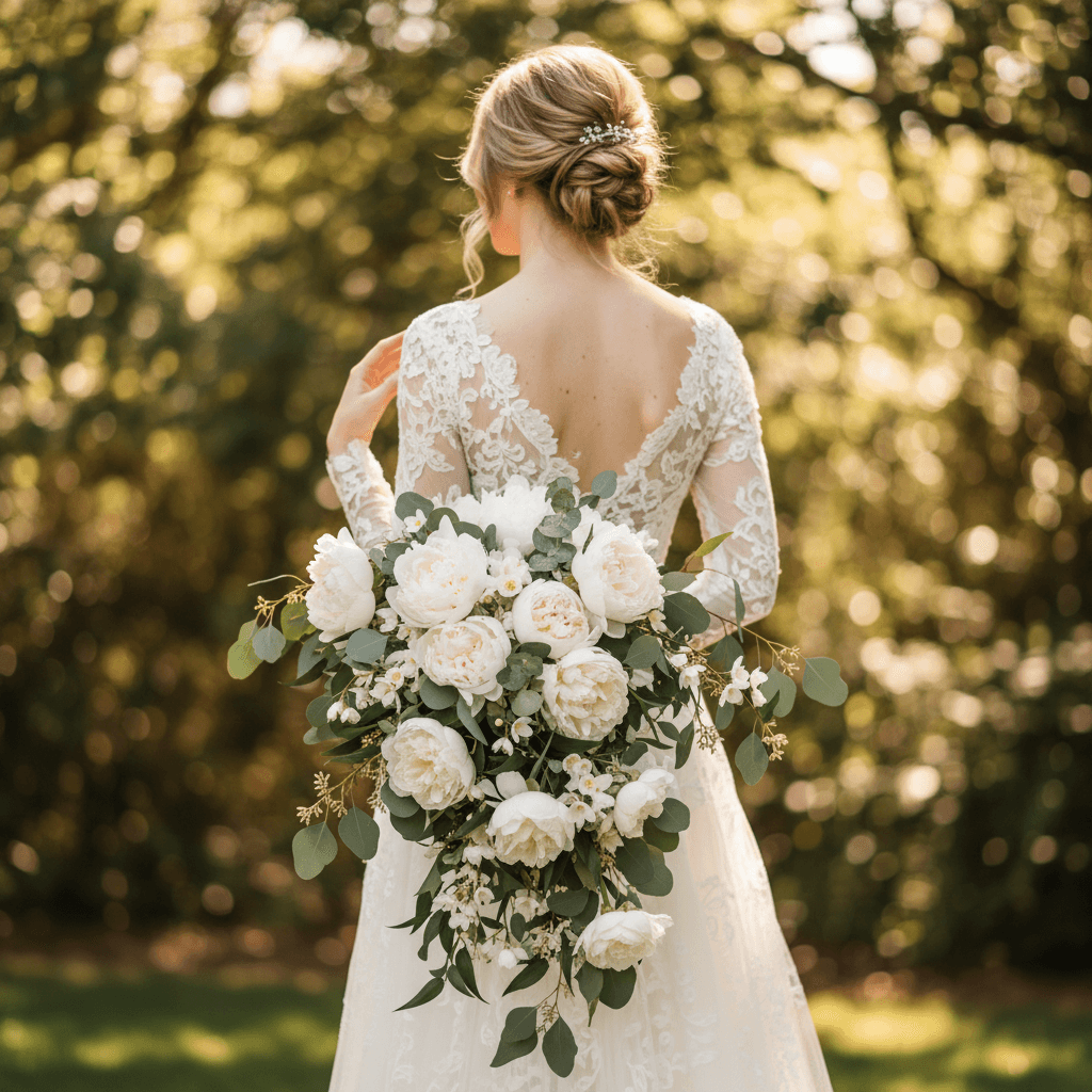 Cascading peony and jasmine bridal bouquet