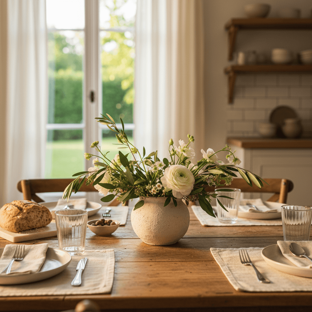 Small vase arrangement on a dining table
