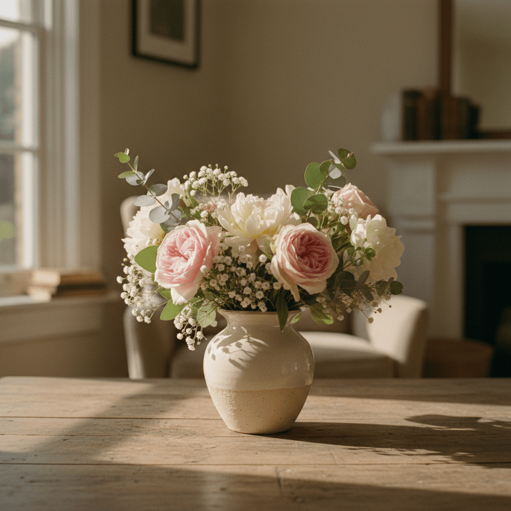 Seasonal vase arrangement on a table