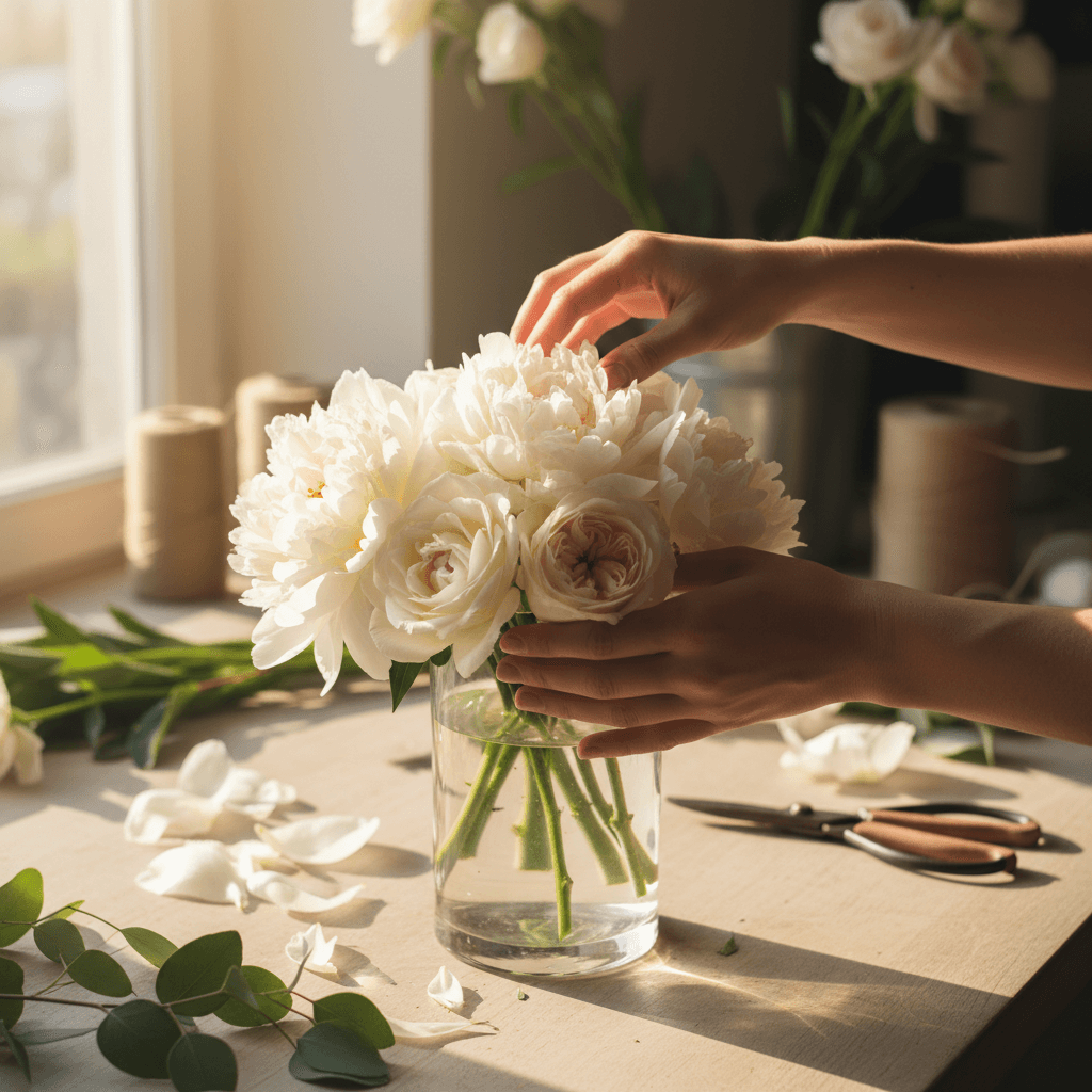 Fresh-cut seasonal bloom held in hand